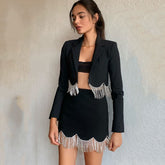 Conjunto de blazer y falda con dobladillo de cristal Sensation